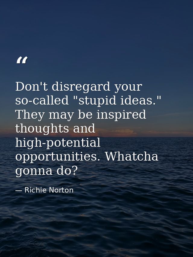 Don't disregard your so-called "stupid ideas." They may be inspired thoughts and high-potential opportunities. Whatcha g — Richie Norton