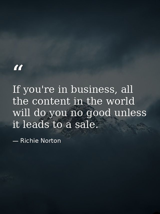 If you're in business, all the content in the world will do you no good unless it leads to a sale. — Richie Norton
