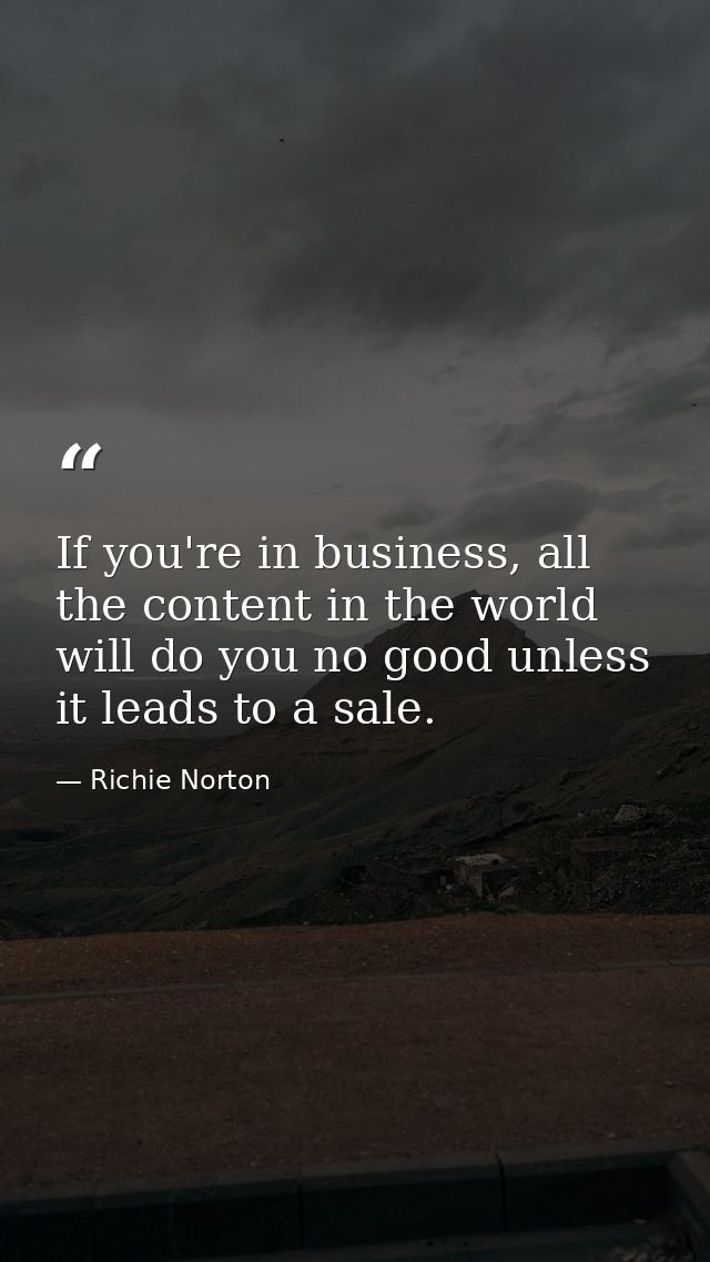 If you're in business, all the content in the world will do you no good unless it leads to a sale. — Richie Norton
