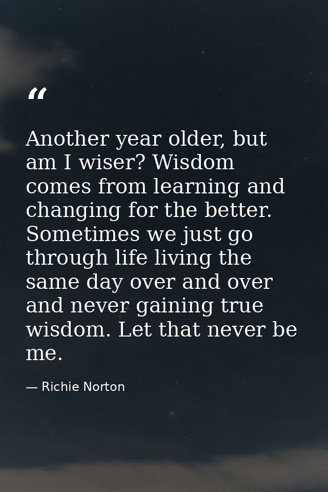 Another year older, but am I wiser? Wisdom comes from learning and changing for the better. Sometimes we just go through — Richie Norton