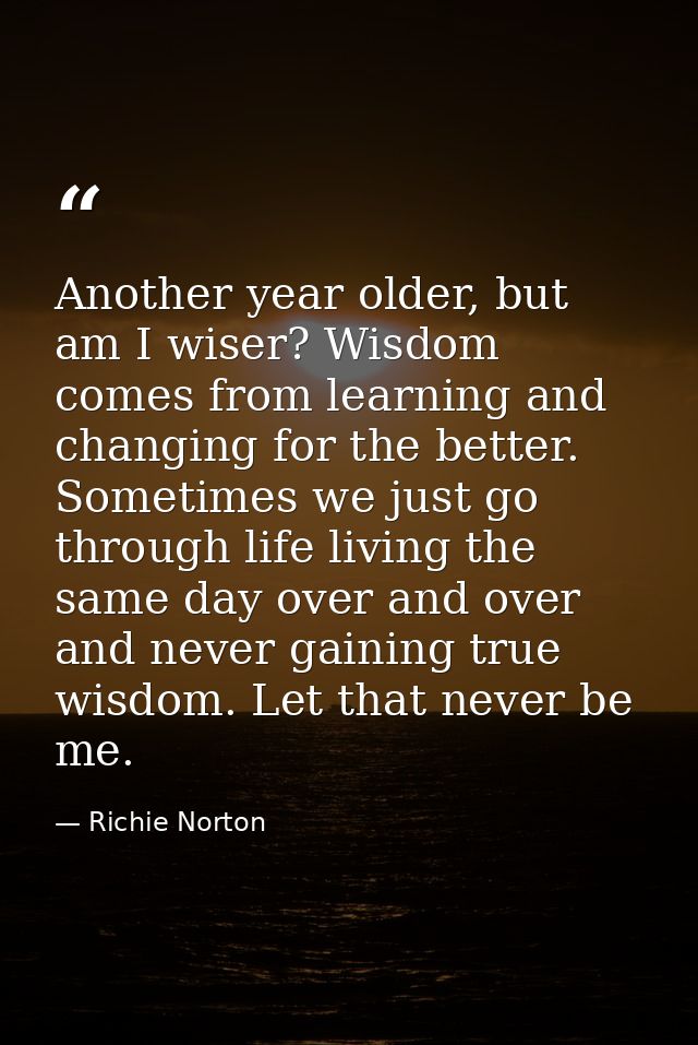 Another year older, but am I wiser? Wisdom comes from learning and changing for the better. Sometimes we just go through — Richie Norton
