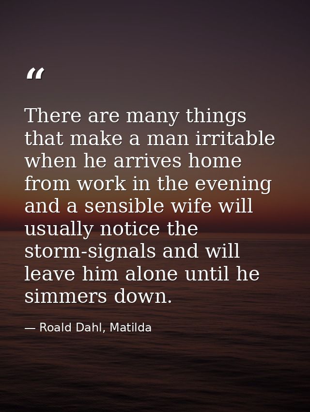 There are many things that make a man irritable when he arrives home from work in the evening and a sensible wife will u — Roald Dahl, Matilda