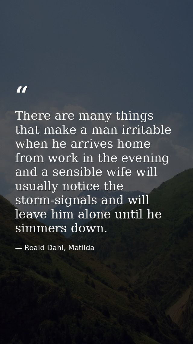 There are many things that make a man irritable when he arrives home from work in the evening and a sensible wife will u — Roald Dahl, Matilda