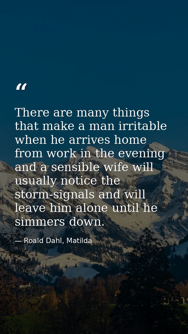 There are many things that make a man irritable when he arrives home from work in the evening and a sensible wife will u — Roald Dahl, Matilda