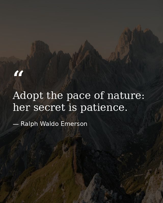 Adopt the pace of nature: her secret is patience. — Ralph Waldo Emerson