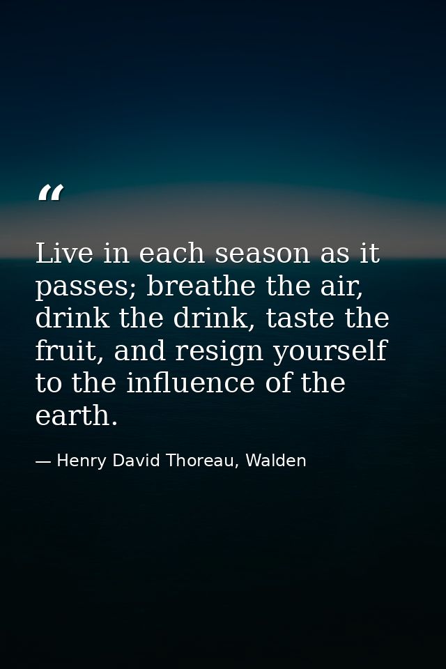 Live in each season as it passes; breathe the air, drink the drink, taste the fruit, and resign yourself to the influenc — Henry David Thoreau, Walden