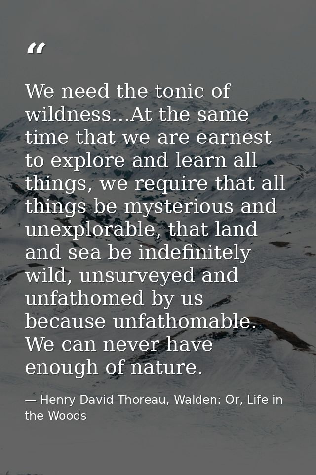 We need the tonic of wildness...At the same time that we are earnest to explore and learn all things, we require that al — Henry David Thoreau, Walden: Or, Life in the Woods