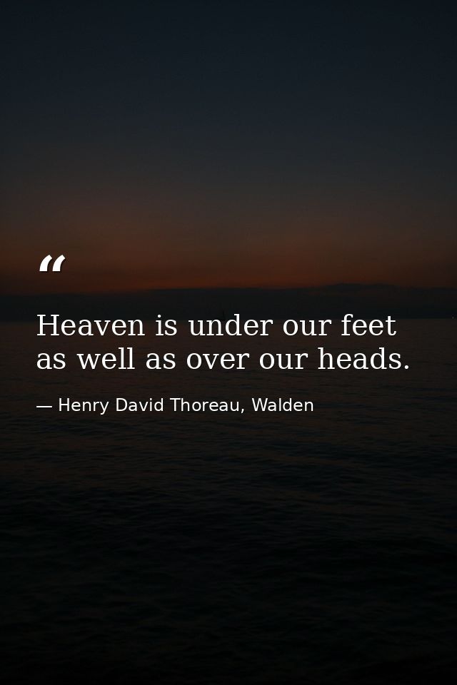 Heaven is under our feet as well as over our heads. — Henry David Thoreau, Walden