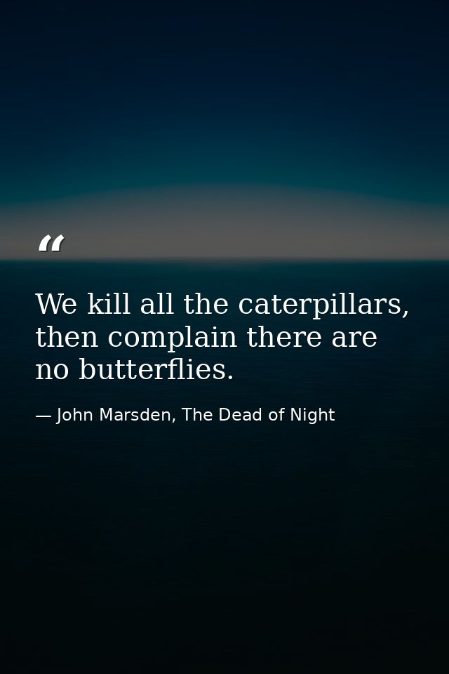 We kill all the caterpillars, then complain there are no butterflies. — John Marsden, The Dead of Night