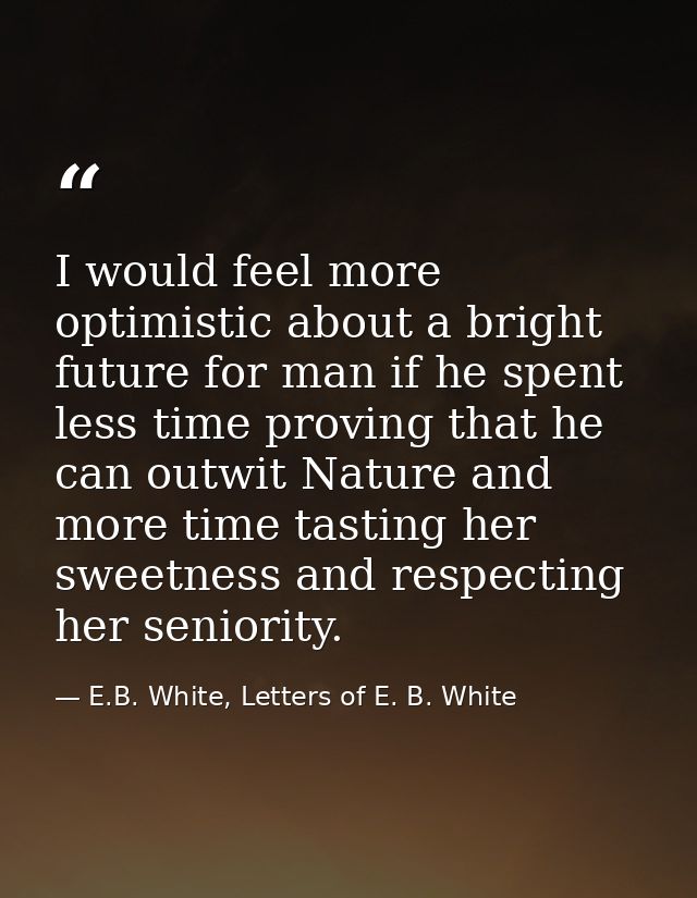 I would feel more optimistic about a bright future for man if he spent less time proving that he can outwit Nature and m — E.B. White, Letters of E. B. White