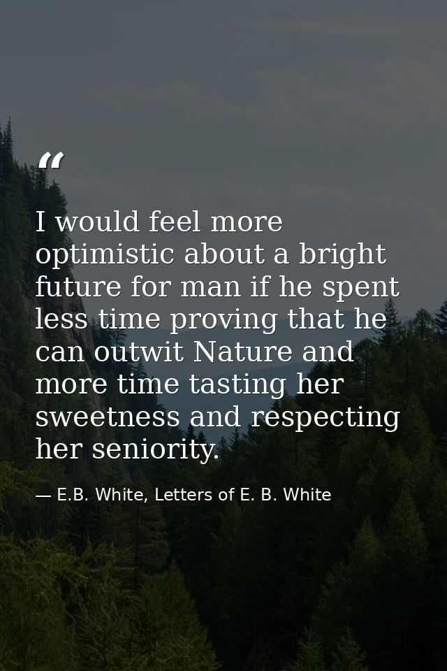 I would feel more optimistic about a bright future for man if he spent less time proving that he can outwit Nature and m — E.B. White, Letters of E. B. White