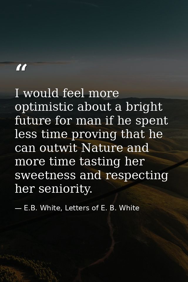 I would feel more optimistic about a bright future for man if he spent less time proving that he can outwit Nature and m — E.B. White, Letters of E. B. White