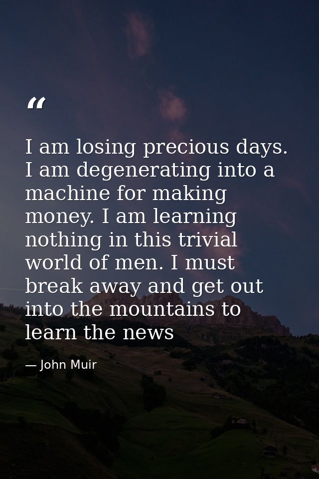 I am losing precious days. I am degenerating into a machine for making money. I am learning nothing in this trivial worl — John Muir