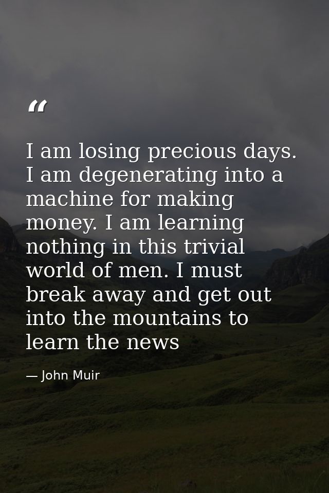 I am losing precious days. I am degenerating into a machine for making money. I am learning nothing in this trivial worl — John Muir