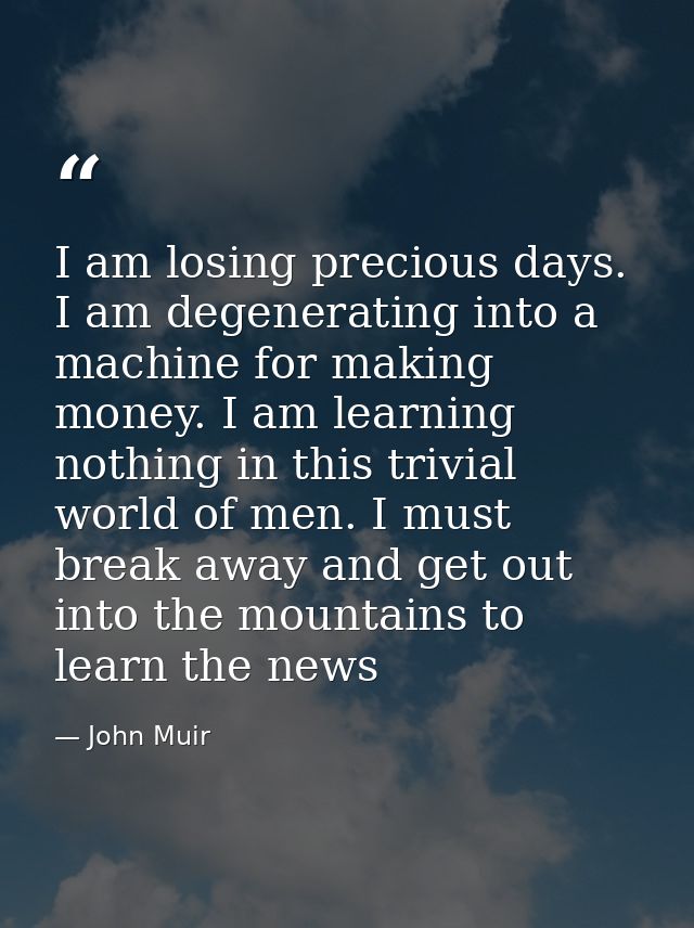 I am losing precious days. I am degenerating into a machine for making money. I am learning nothing in this trivial worl — John Muir