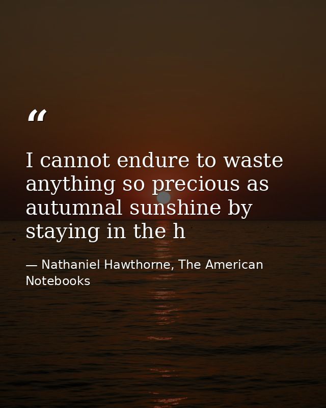 I cannot endure to waste anything so precious as autumnal sunshine by staying in the h — Nathaniel Hawthorne, The American Notebooks