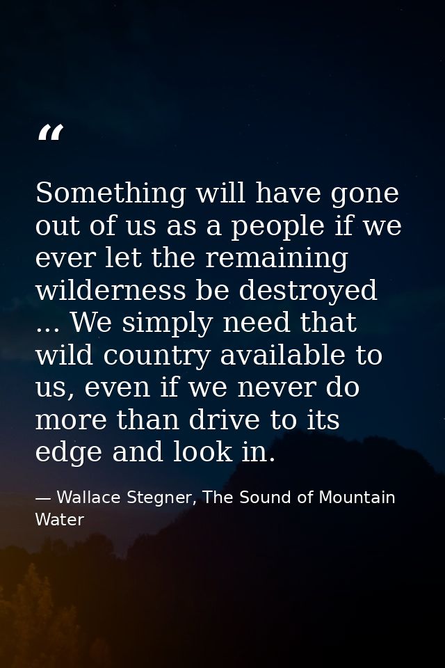 Something will have gone out of us as a people if we ever let the remaining wilderness be destroyed ... We simply need t — Wallace Stegner, The Sound of Mountain Water