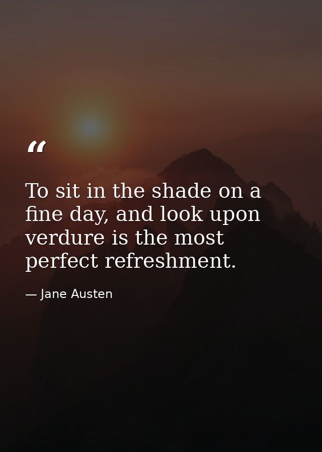 To sit in the shade on a fine day, and look upon verdure is the most perfect refreshment. — Jane Austen