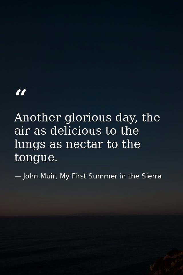 Another glorious day, the air as delicious to the lungs as nectar to the tongue. — John Muir, My First Summer in the Sierra