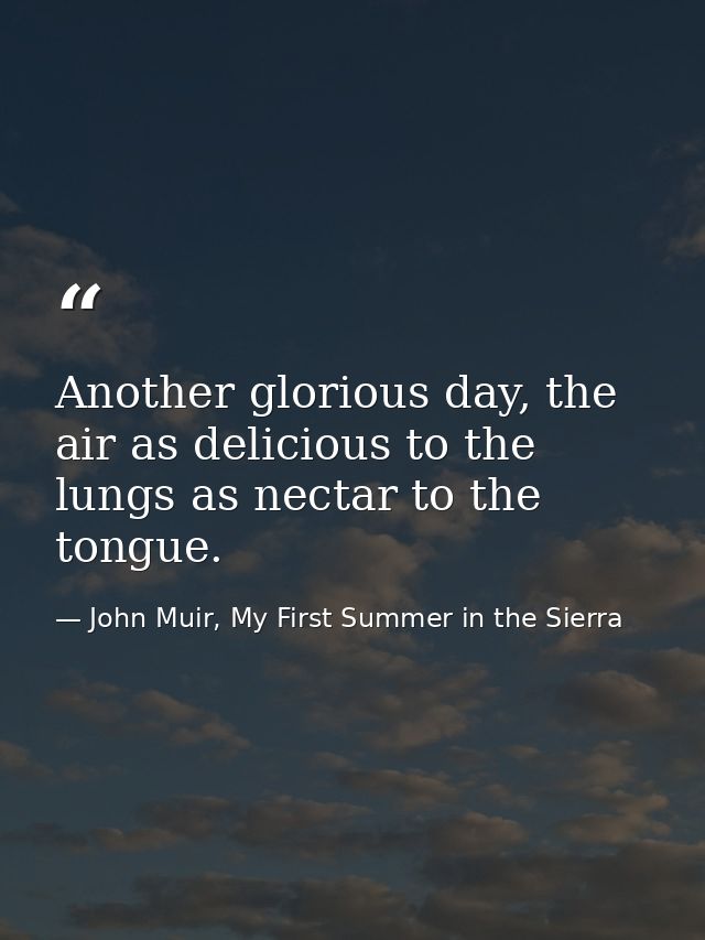 Another glorious day, the air as delicious to the lungs as nectar to the tongue. — John Muir, My First Summer in the Sierra