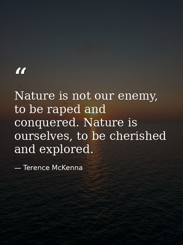 Nature is not our enemy, to be raped and conquered. Nature is ourselves, to be cherished and explored. — Terence McKenna