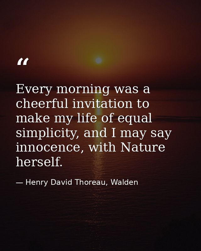 Every morning was a cheerful invitation to make my life of equal simplicity, and I may say innocence, with Nature hersel — Henry David Thoreau, Walden