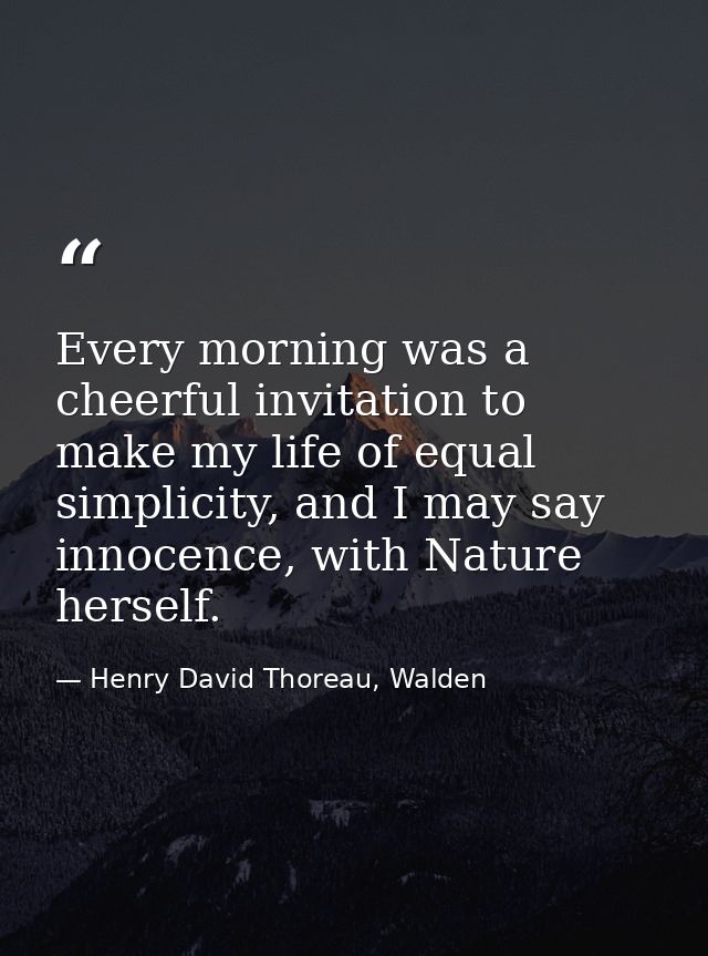 Every morning was a cheerful invitation to make my life of equal simplicity, and I may say innocence, with Nature hersel — Henry David Thoreau, Walden