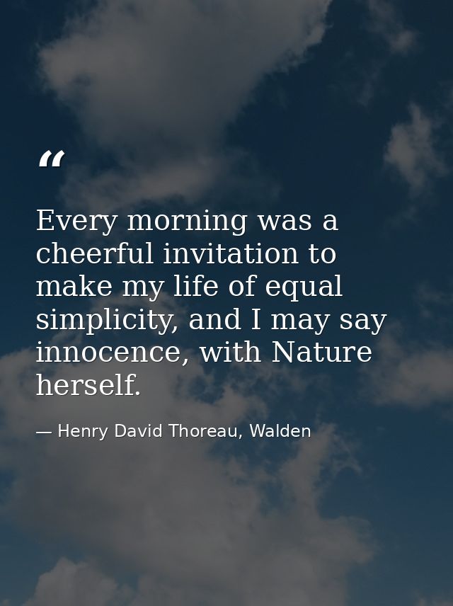 Every morning was a cheerful invitation to make my life of equal simplicity, and I may say innocence, with Nature hersel — Henry David Thoreau, Walden