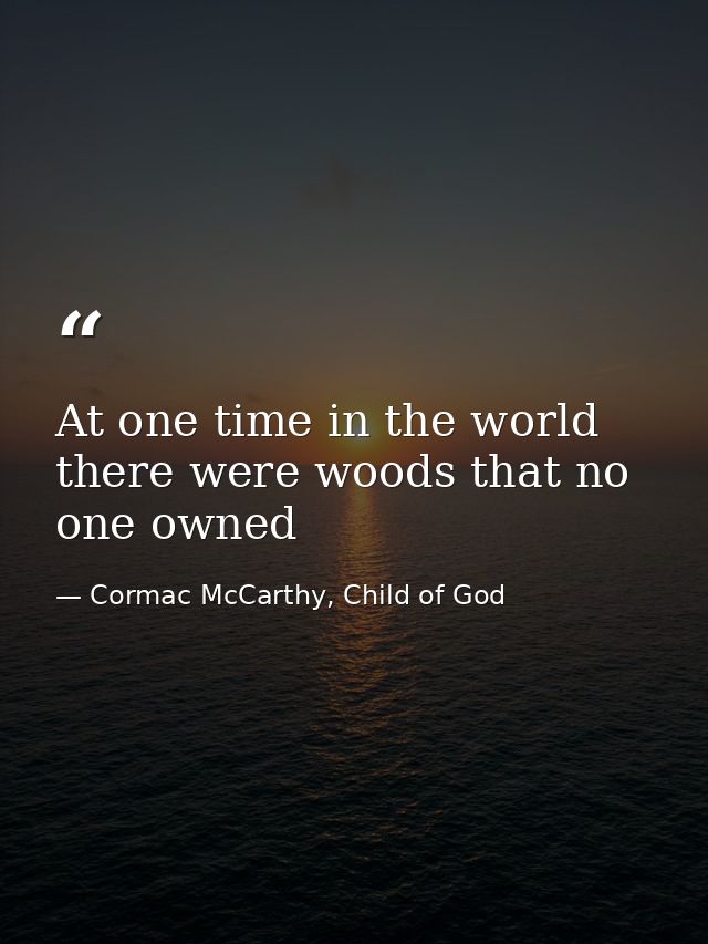 At one time in the world there were woods that no one owned — Cormac McCarthy, Child of God