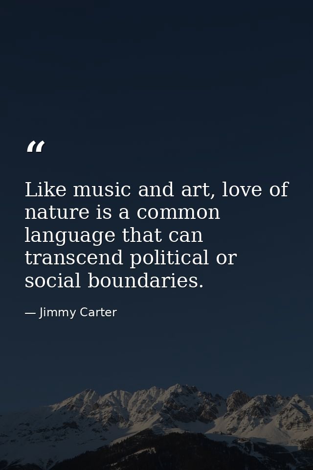 Like music and art, love of nature is a common language that can transcend political or social boundaries. — Jimmy Carter