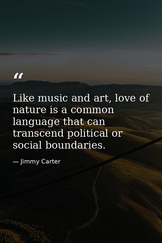 Like music and art, love of nature is a common language that can transcend political or social boundaries. — Jimmy Carter