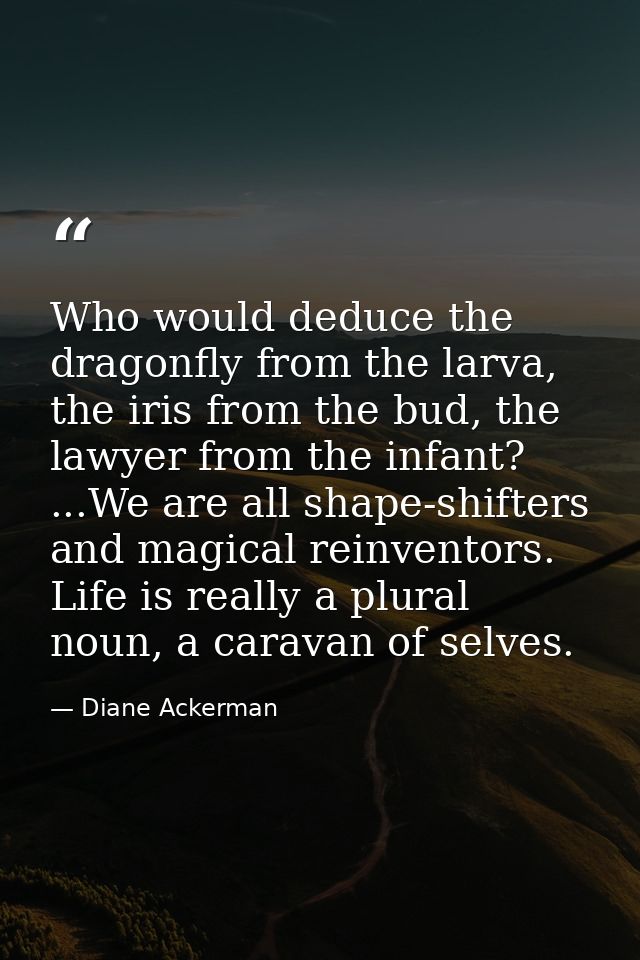 Who would deduce the dragonfly from the larva, the iris from the bud, the lawyer from the infant? ...We are all shape-sh — Diane Ackerman