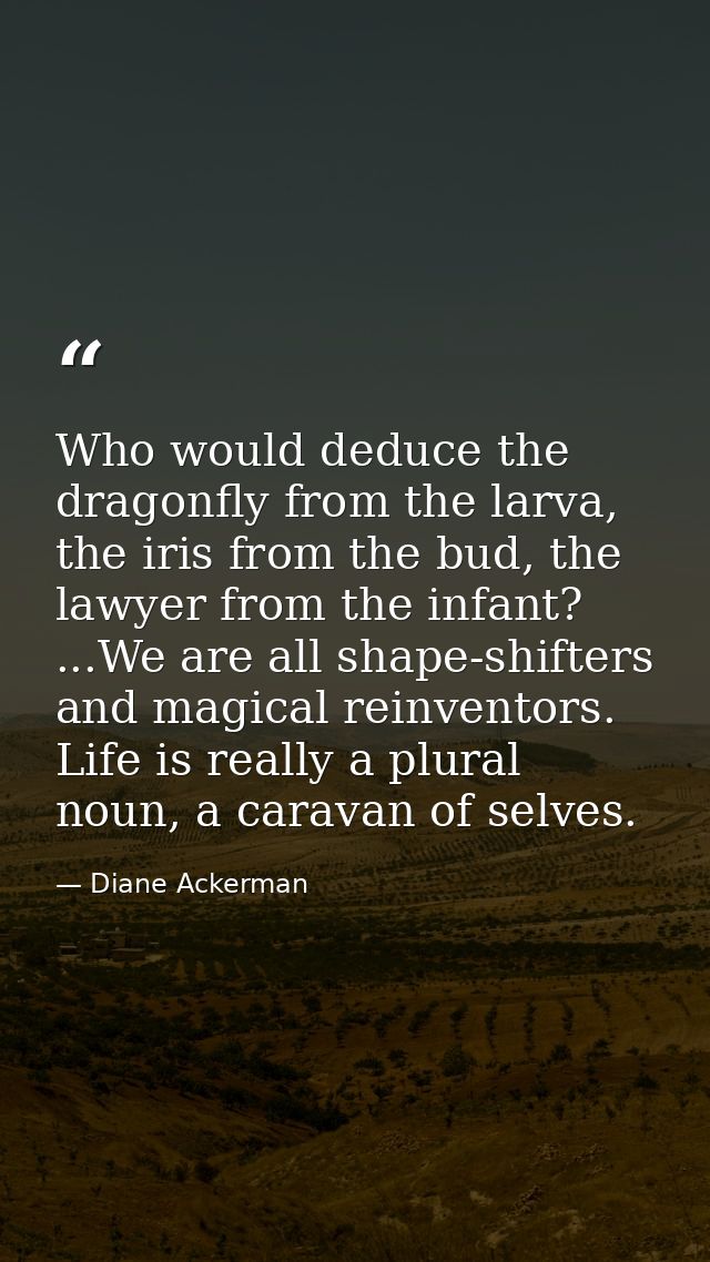 Who would deduce the dragonfly from the larva, the iris from the bud, the lawyer from the infant? ...We are all shape-sh — Diane Ackerman