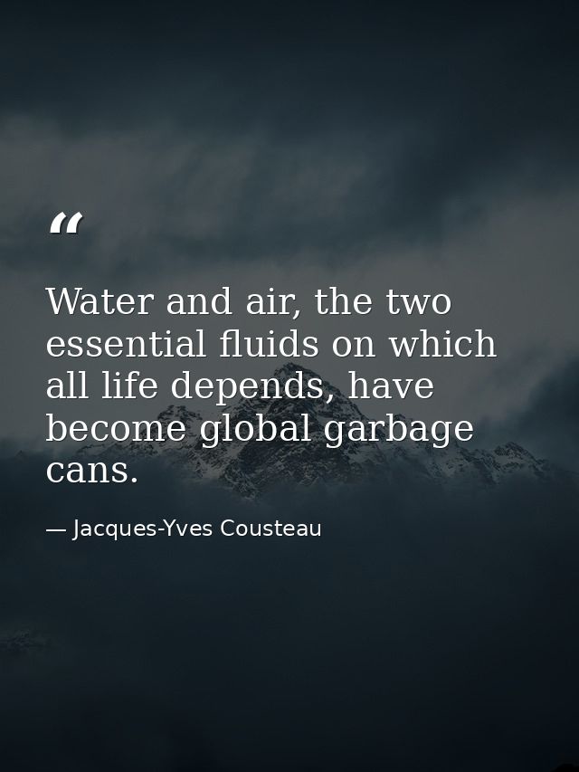 Water and air, the two essential fluids on which all life depends, have become global garbage cans. — Jacques-Yves Cousteau