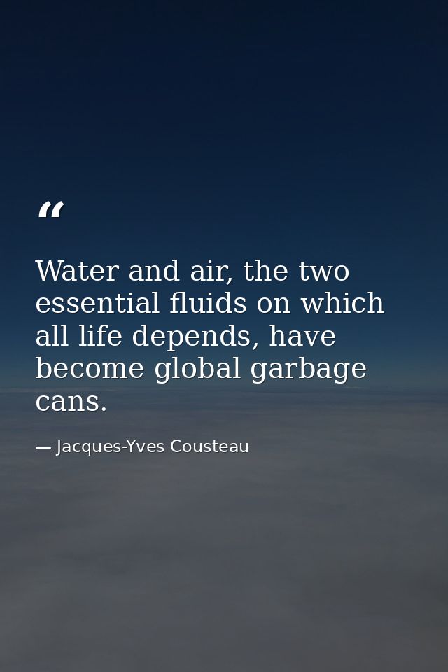 Water and air, the two essential fluids on which all life depends, have become global garbage cans. — Jacques-Yves Cousteau