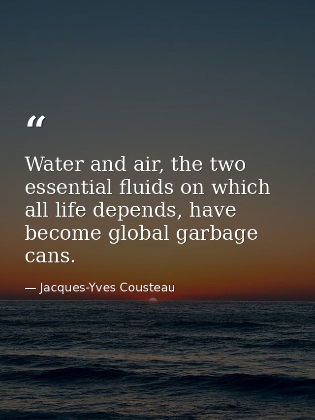 Water and air, the two essential fluids on which all life depends, have become global garbage cans. — Jacques-Yves Cousteau