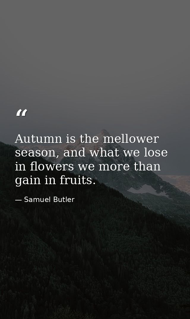 Autumn is the mellower season, and what we lose in flowers we more than gain in fruits. — Samuel Butler