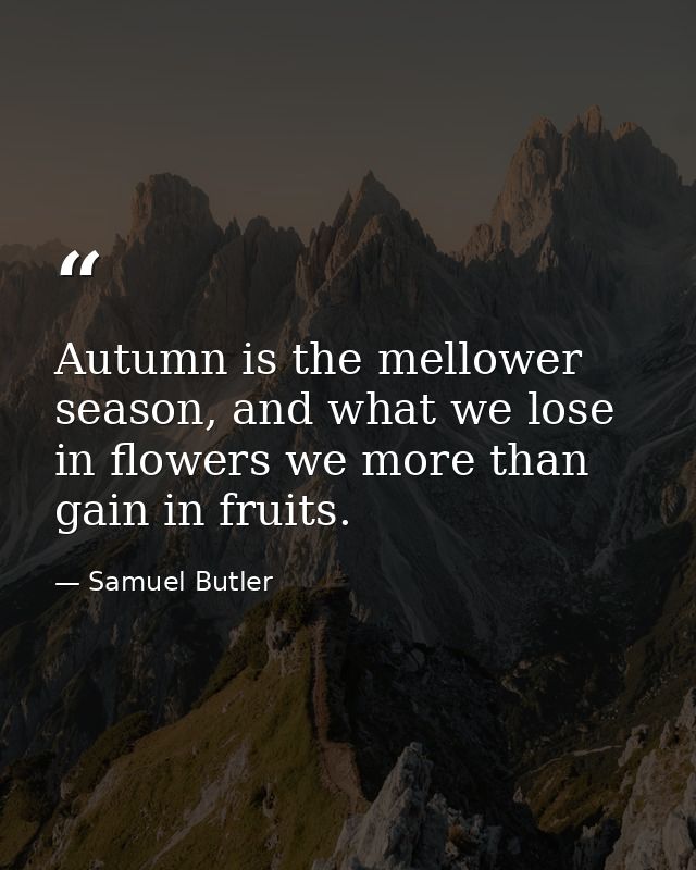 Autumn is the mellower season, and what we lose in flowers we more than gain in fruits. — Samuel Butler