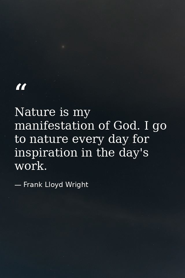 Nature is my manifestation of God. I go to nature every day for inspiration in the day's work. — Frank Lloyd Wright
