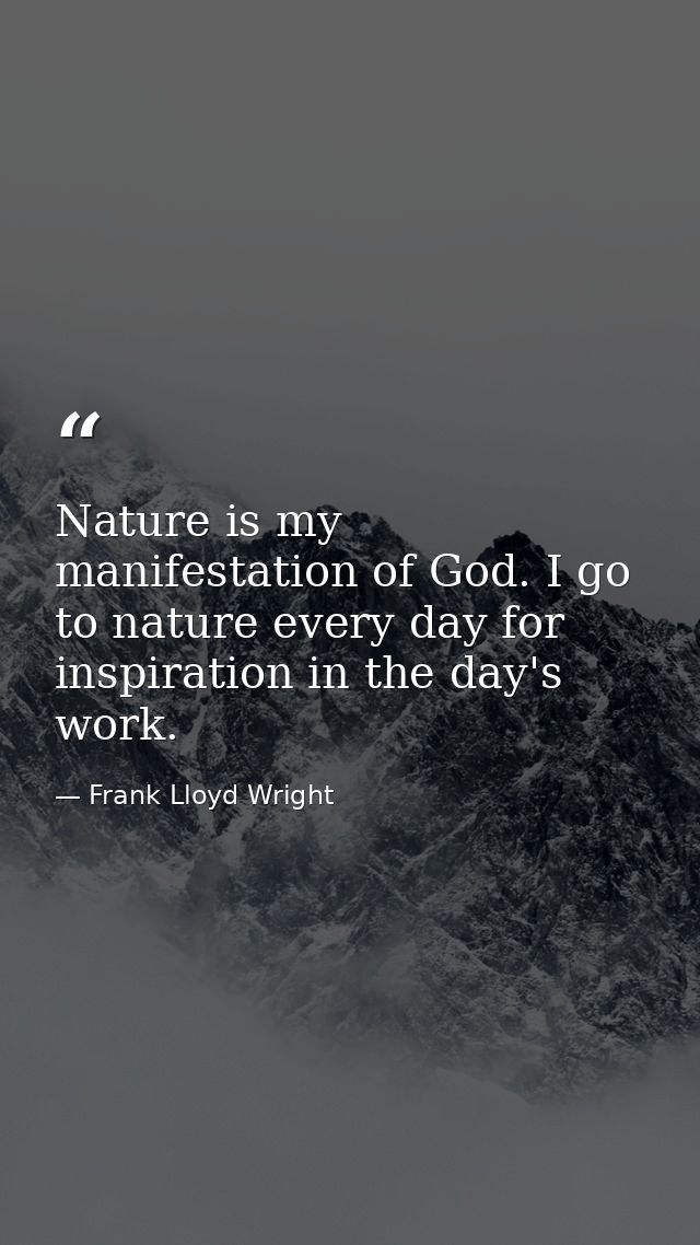 Nature is my manifestation of God. I go to nature every day for inspiration in the day's work. — Frank Lloyd Wright