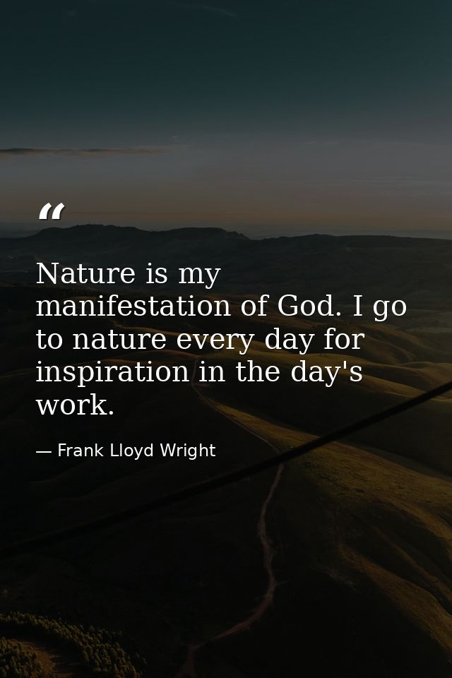 Nature is my manifestation of God. I go to nature every day for inspiration in the day's work. — Frank Lloyd Wright