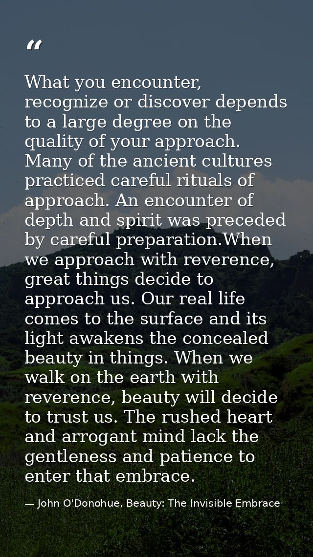 What you encounter, recognize or discover depends to a large degree on the quality of your approach. Many of the ancient — John O'Donohue, Beauty: The Invisible Embrace