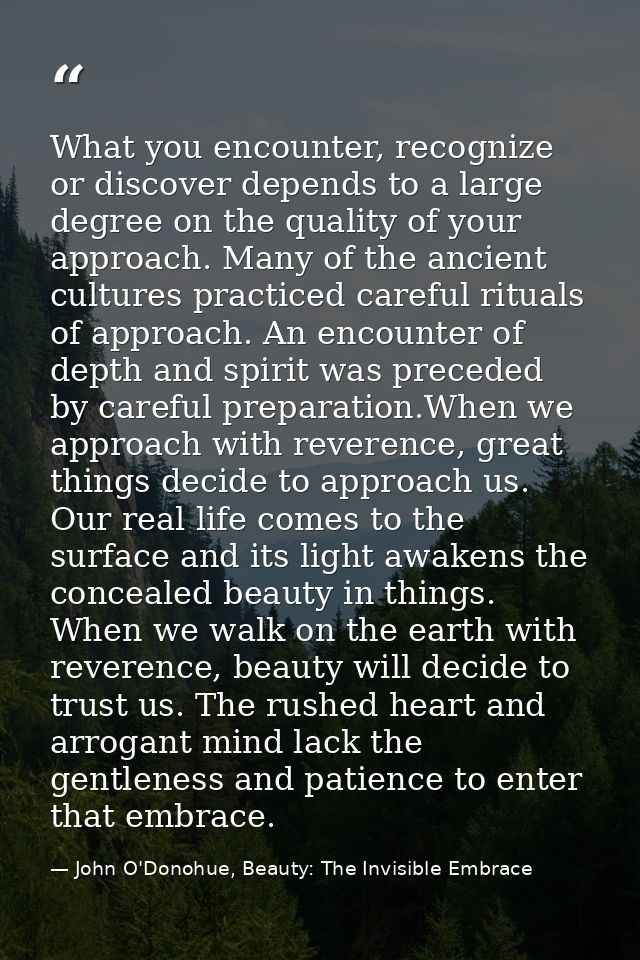 What you encounter, recognize or discover depends to a large degree on the quality of your approach. Many of the ancient — John O'Donohue, Beauty: The Invisible Embrace