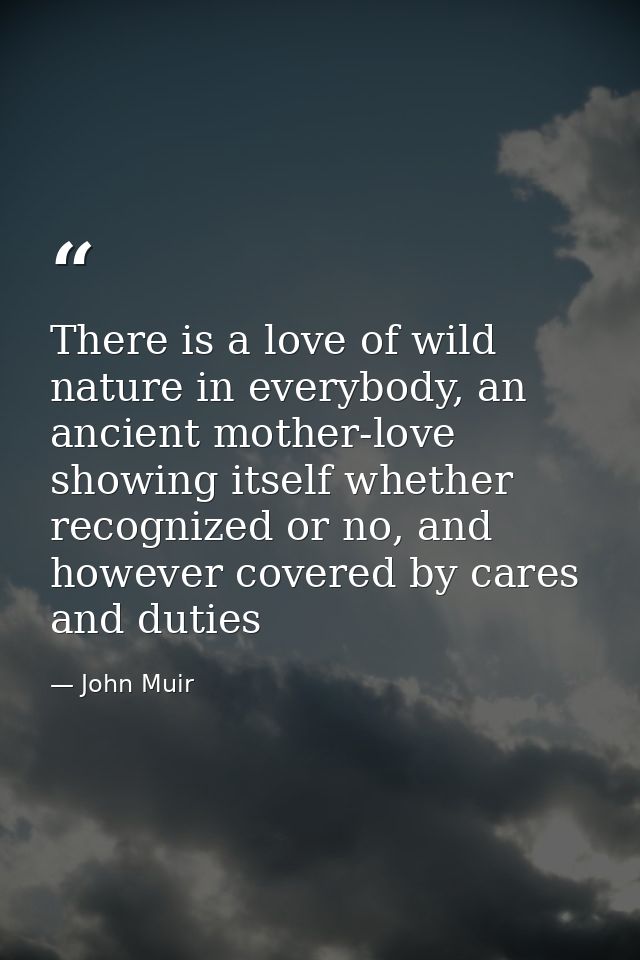 There is a love of wild nature in everybody, an ancient mother-love showing itself whether recognized or no, and however — John Muir