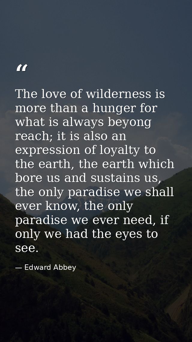 The love of wilderness is more than a hunger for what is always beyong reach; it is also an expression of loyalty to the — Edward Abbey