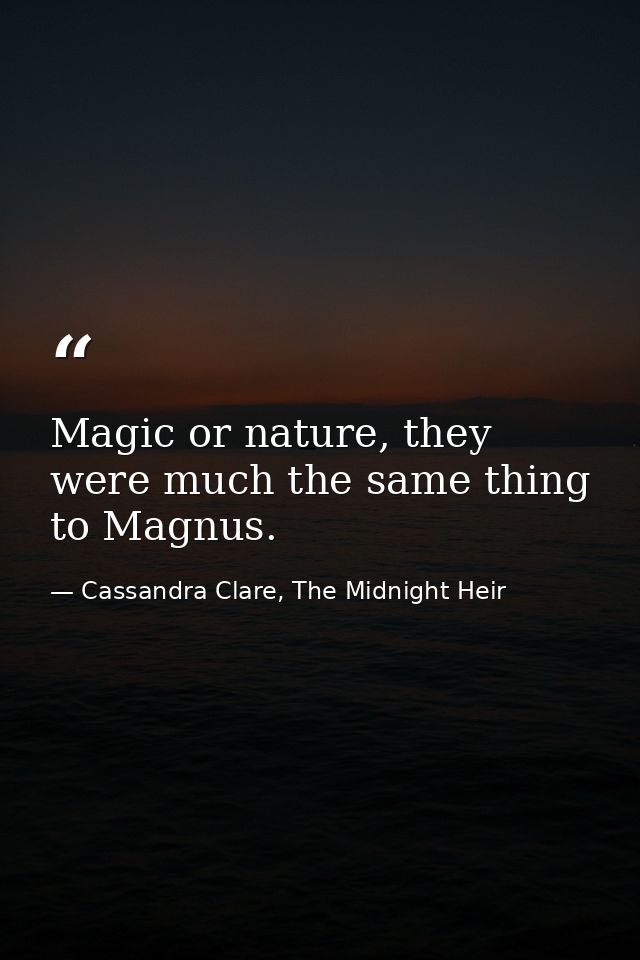 Magic or nature, they were much the same thing to Magnus. — Cassandra Clare, The Midnight Heir