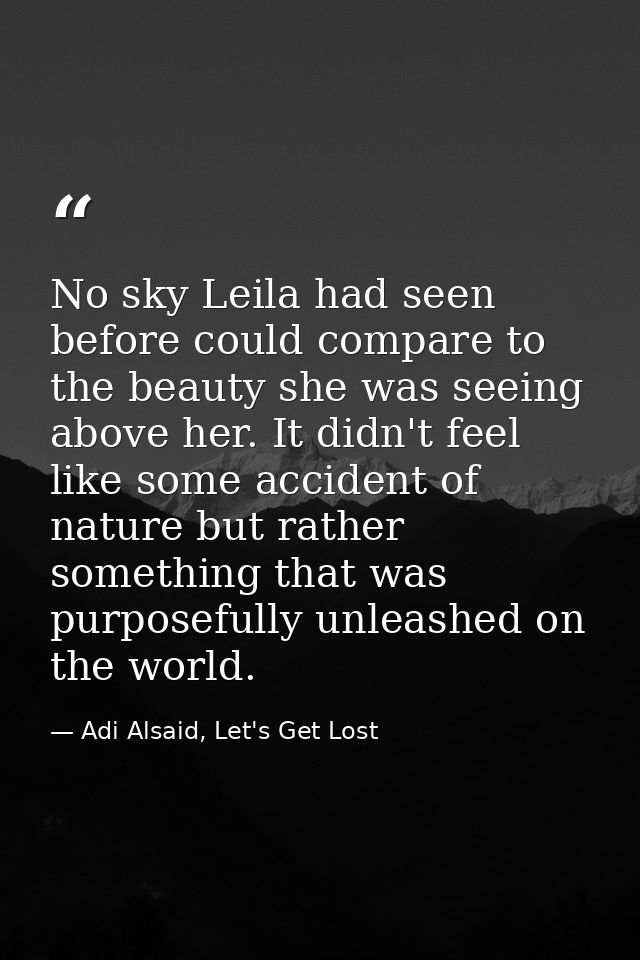 No sky Leila had seen before could compare to the beauty she was seeing above her. It didn't feel like some accident of  — Adi Alsaid, Let's Get Lost