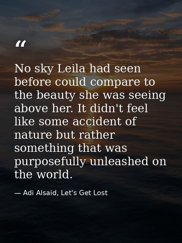 No sky Leila had seen before could compare to the beauty she was seeing above her. It didn't feel like some accident of  — Adi Alsaid, Let's Get Lost