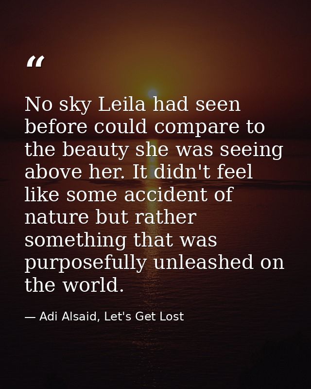 No sky Leila had seen before could compare to the beauty she was seeing above her. It didn't feel like some accident of  — Adi Alsaid, Let's Get Lost