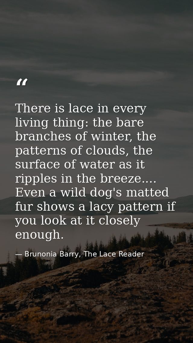 There is lace in every living thing: the bare branches of winter, the patterns of clouds, the surface of water as it rip — Brunonia Barry, The Lace Reader